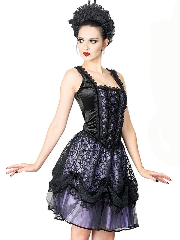 Lila Dream Jurk - Gothic Lolita Mini Jurkje Met Tule Rok En Canten Overlay