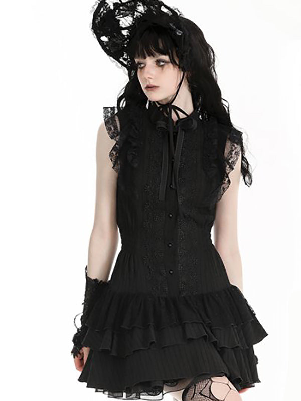 Romantische Hart Jurk Met Hoge Halslijn, Uitsnede, Puff Mouwen En Ruches