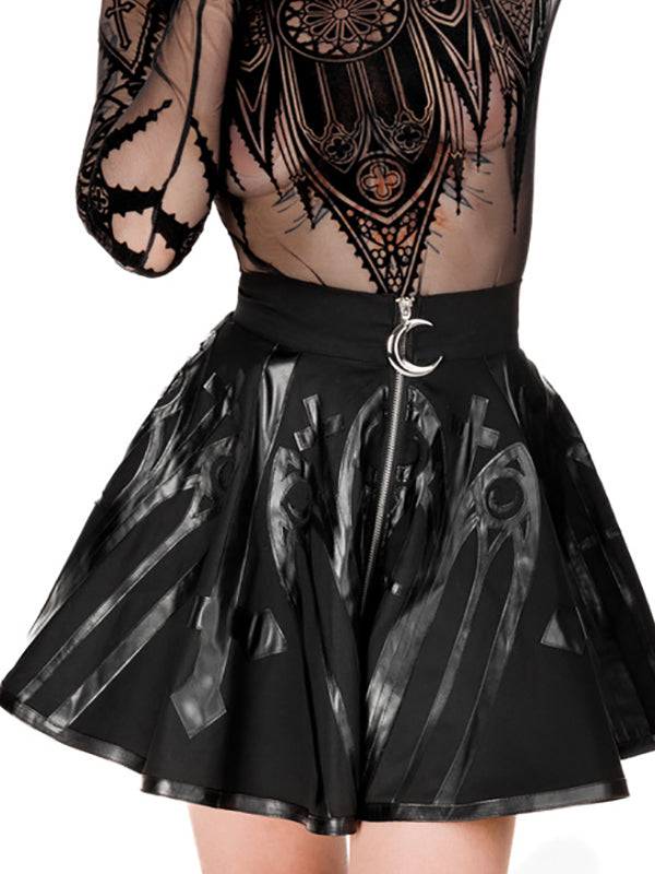 Gothic Cathedral Design Minirok met Halve Maan Ritssluiting in Stevig Katoen - Restyle